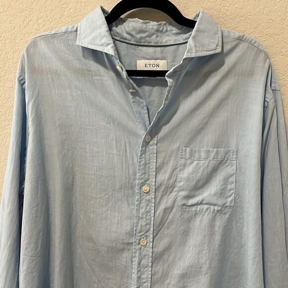 ETON Men's Contemporary Blue Button Down Shirt, Lightweight Twill, Size XXL - Picture 2 of 10